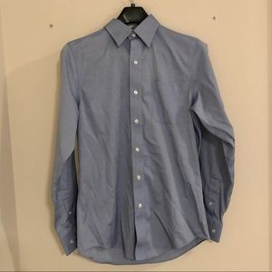 Denver Hayes Men’s Blue Never Iron Button-Up Dress Shirt (S) 14-14.5